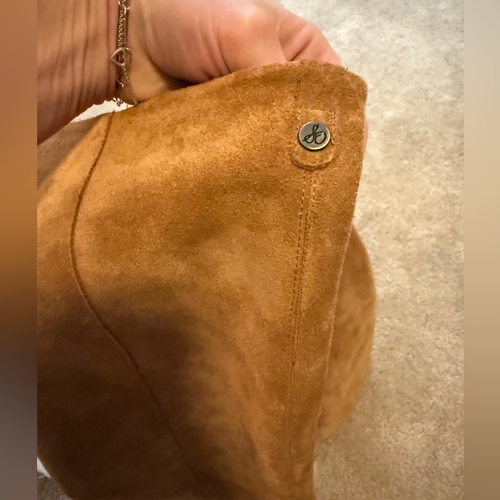 Sam Edelman Camel Suede Tan Knee-High Victoria Boots Size 8 - Picture 12 of 15
